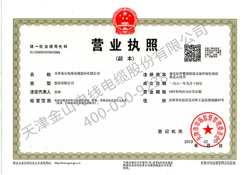 天津金山電線電纜股份有限公司營(yíng)業(yè)執(zhí)照~